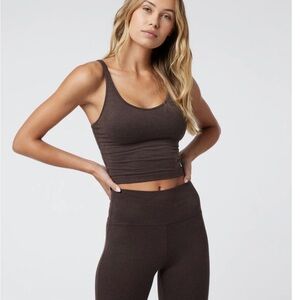 Vuori Womens Brown cropped tank, built in bra